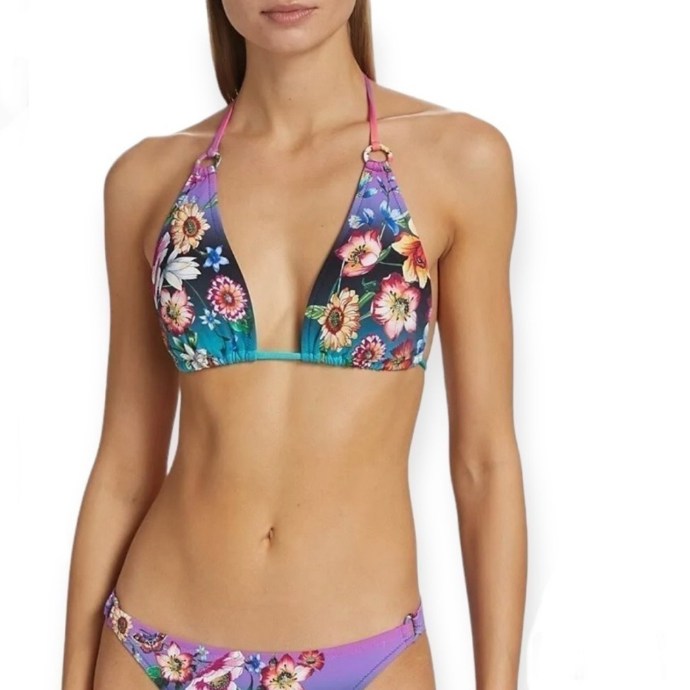 Johnny Was Ring Floral Triangle Bikini Top Size Small MSRP $98 NEW‎